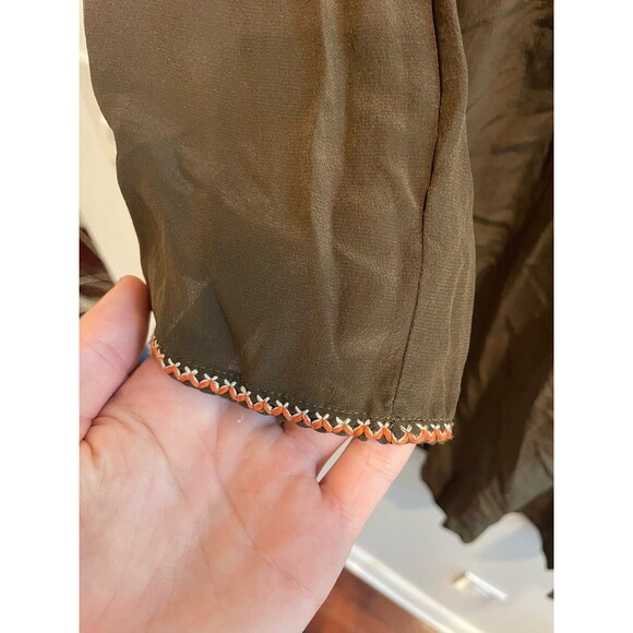 Johnny Was Embroidery Tunic Top Dress M Boho Olive Green Bell Sleeve Floral Silk - Picture 13 of 13